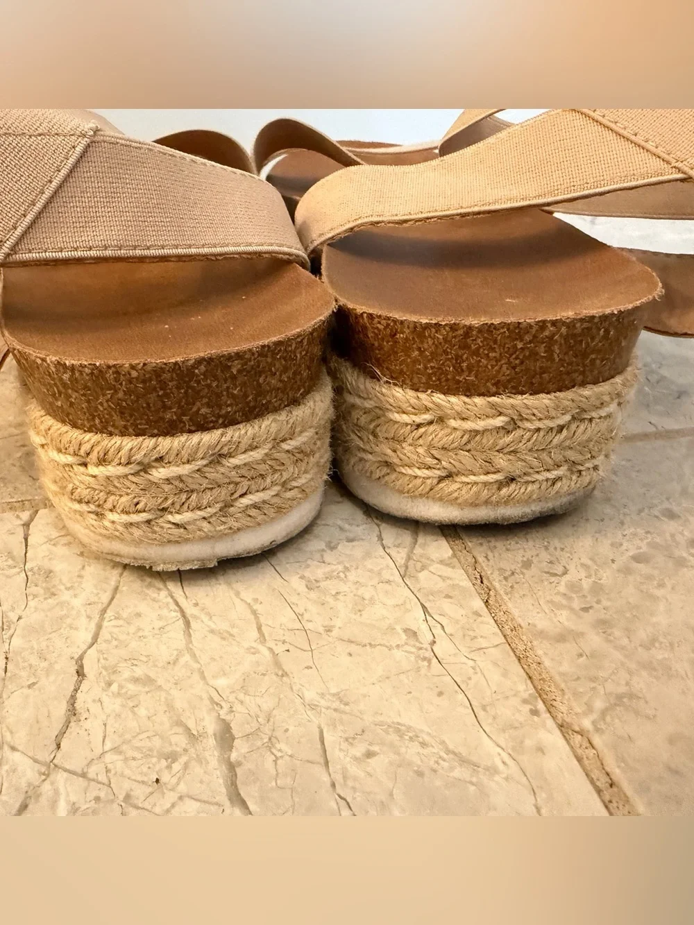 Yoki Nude Espadrille Platform Sandals Stretch Straps Women’s 8.5